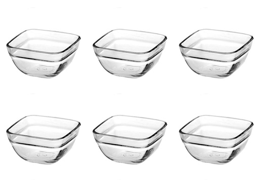 [GL1861] Pudding Bowl 6pc 11x11x6cm Square Glass - 53113