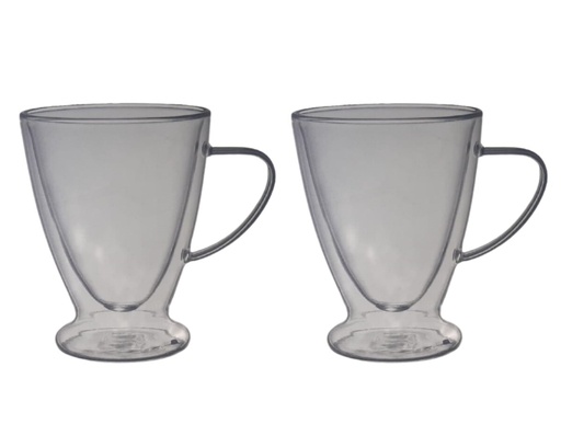 [GL1877] Mug Footed 300Ml 2Pc Double Wall Glass Barista 10194