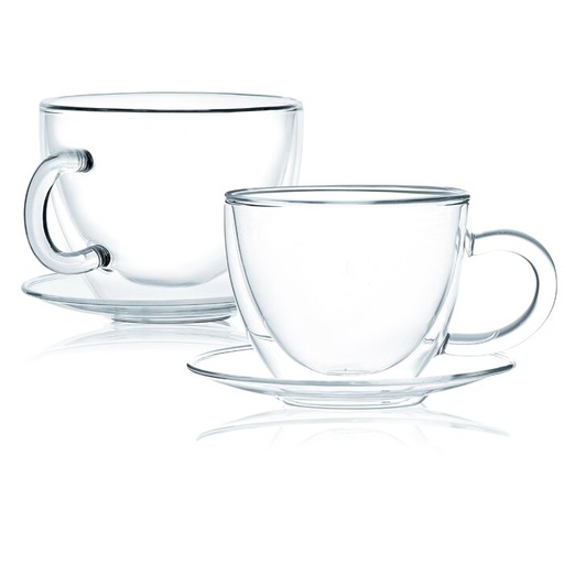 [GL1878] Cup And Saucer 220Ml 2Pc Borosilicate Glass Double Wall 10236