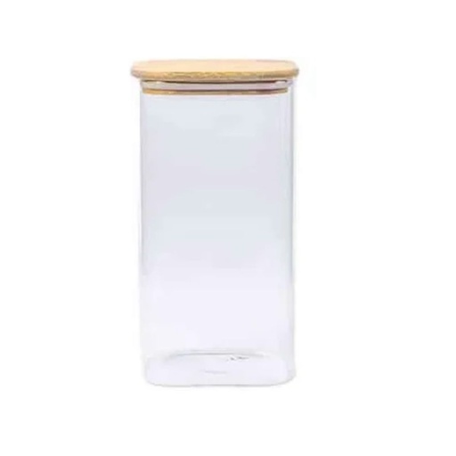 [GL1888] Cannister 10.5X10.5X16.5Cm Square With Bamboo Lid Borisilicate Glass 27126