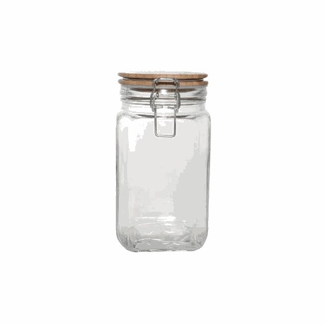 [GL2202] Cannister 19.5X10Cm Glass With Clip Top Bamboo Lid 27153