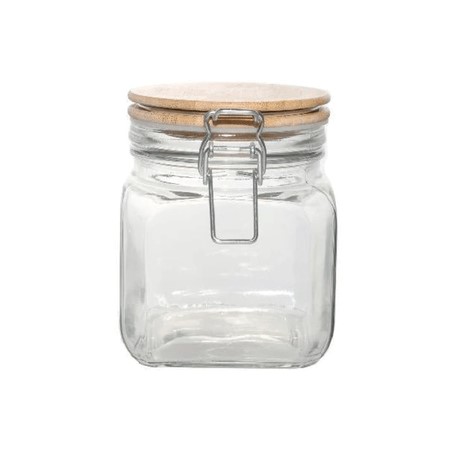 [GL2203] Cannister 13X10Cm Glass With Clip Top Bamboo Lid 27154