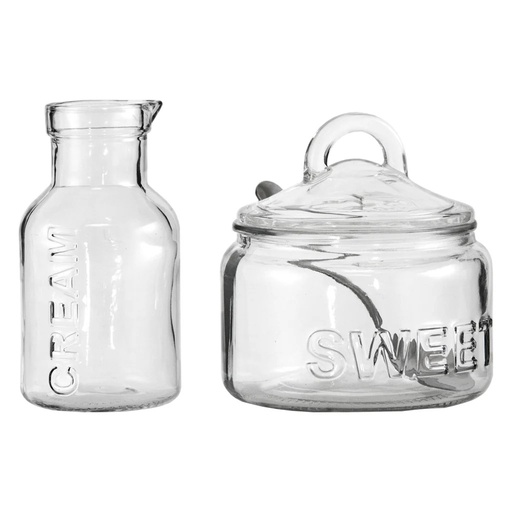 [GL2210] Sugar Bowl 540ml & Creamer 340ml Glass with Spoon 3Pc Set (120x115mm, 75mm Dia x 140mm) Regent - 75087