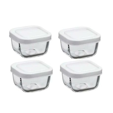 [GL623] Snowbox 4pc 275ml 9x9x5.5cm Glass Container With Lid 53223