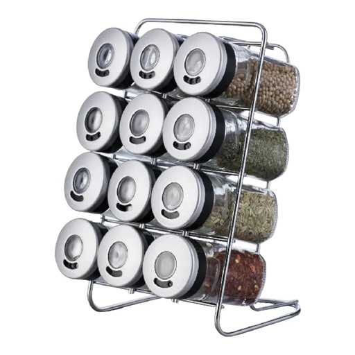 [KG1605] Spice Rack 12Pc 12 Jars With Magnifying On Stainless Steel Stand Aqua 25021