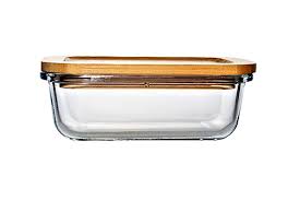 [ST193] Glass Dish With Bamboo Lid 17X10.5X5.5Cm 27111