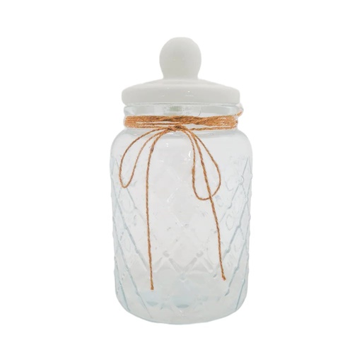 [ST227] Canister 2.4l 25x16cm Round Glass With White Ceramic Lid 27030