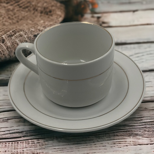 [D1379] Cup And Saucer 12Pc Set With Gold Rim