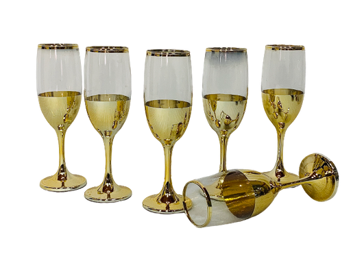 [GL1762] Champagne 6Pc 190Ml Gold Baseandrim Rvt591