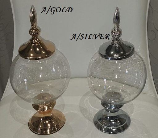 [GL1766] Jar Footed With Lid 40Cm Bell Glass Gold Rvt410