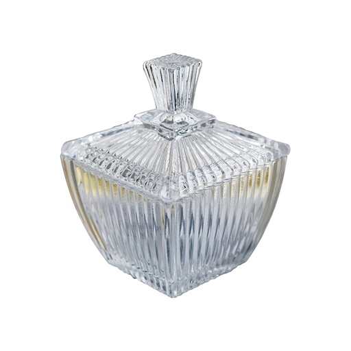 [GL1818] Bowl W/Lid 8X8X6.5Cm Square Clear Lines Rvt232