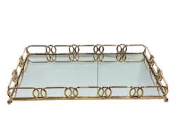 [Z1128] Tray 45X30X6Cm Mirror Rectangular With Gold Frame Rvt