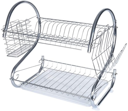 [Z199] Dish Rack40X40X25Cm 2 Tier Steel With Cutlery Caddy