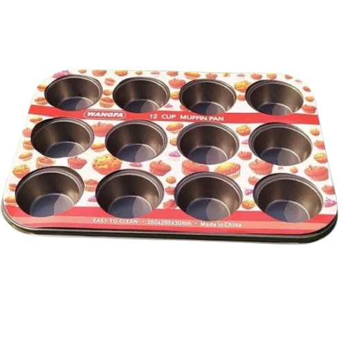 [OV171] Muffin Pan 12Cup 35X26X3Cm Plain Non-Stick With Removable Bottom