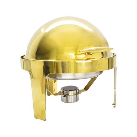[SS461] Chafing Dish 47X44Cm Round Plain With Roll Top Lid Gold