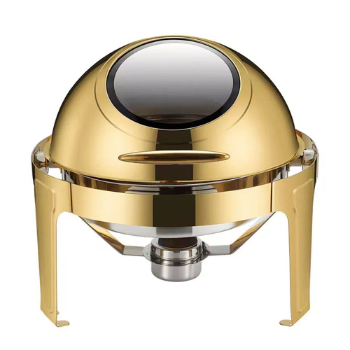 [SS462] Chafing Dish 47X44Cm Round With Window And Roll Top Lid Gold