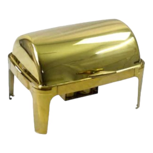[SS463] Chafing Dish 62x42x42cm Rectangular Plain With Roll Top Lid Gold