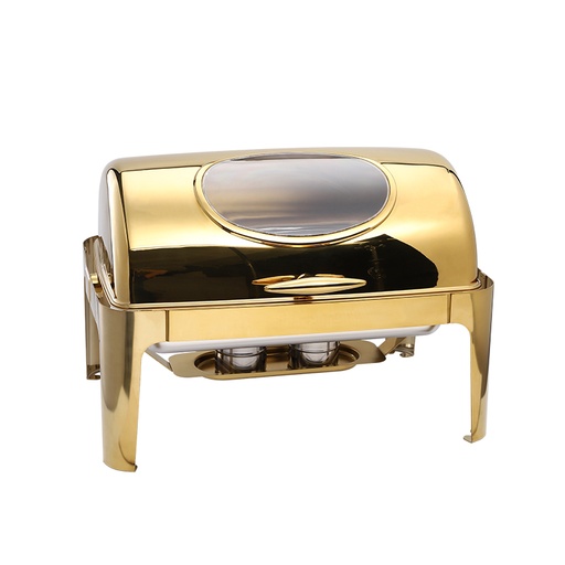 [SS464] Chafing Dish 62X42X42Cm Rectangular With Window And Roll Top Lid Gold