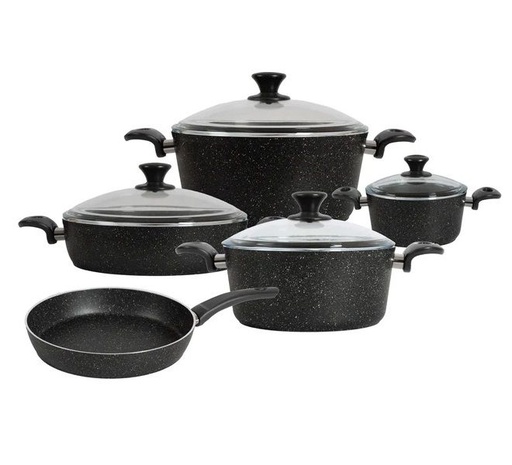 [P757|BLACK] Pot Set 9Pc Des Chef Forged Aluminium With Glass Lids Bonera Berlin