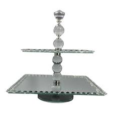 [GL1149] Cake Stand 35X35 Mirr Diamante