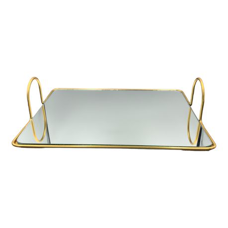 [KG1613] Tray 35X27Cm Mirror Wired Rectangular Frame And Handles Irm10302