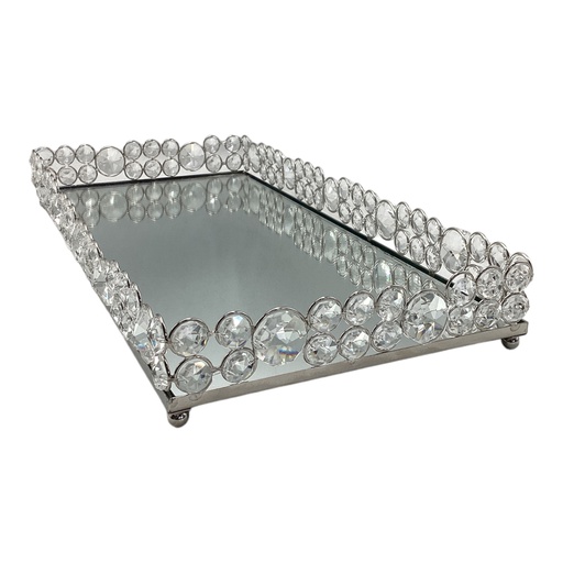 [KG1614] Tray 41X20X5Cm Mirror Beaded Rectangular Tray Irm10303