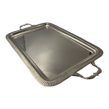 [SS522] Tray 44.5X31.5X1.5Cm Brass Classic Style With Decal Border And Handles Designer Collection Erm01/A