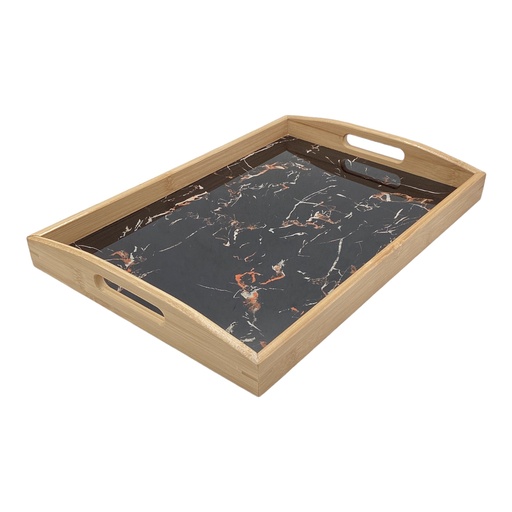 [Z1038] Tray 40X28X3.5Cm Bamboo With Marble Look Inlay N804256