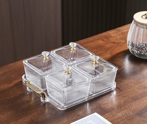 [Z1118] Acrylic 4Div 32X22Cm Snack Dish W/Lid Rvt2019-110