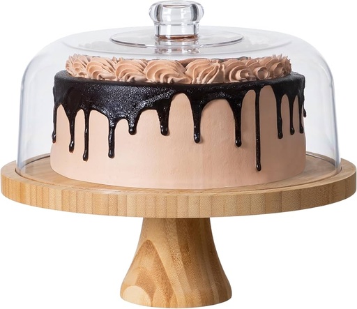 [Z1121] Acrylic Cake Plate And Dome 34Cm Bamboo B Rnd Rvt2019-113