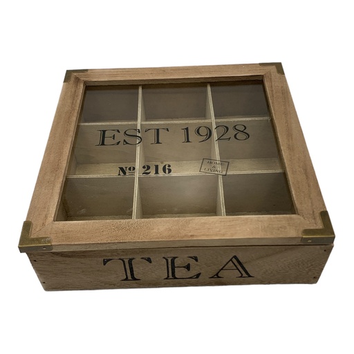 [KG1638] Tea Box 9 Division 24.5X24.5X7Cm Wooden With Glass With Black Decal Sd311-4