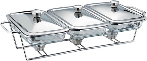 [SS534] Chafing Dish 3x1.5L Dishes With Warmer Silver