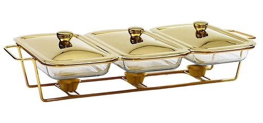 [SS535] Chafing Dish 3x1.5L Dishes With Warmer Gold