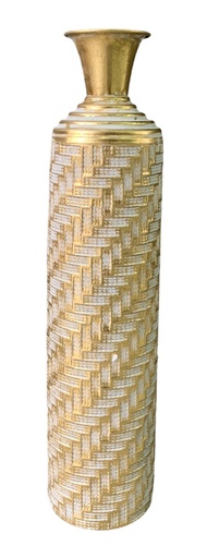 [HD3211] Vase 61.5X14.5Cm Metal Gold With White Rvt2023-363