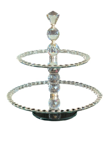 [Z1166] Cake Stand 2 Tier Round Mirror With Diamante On Rotating Stand Rvt2023-290