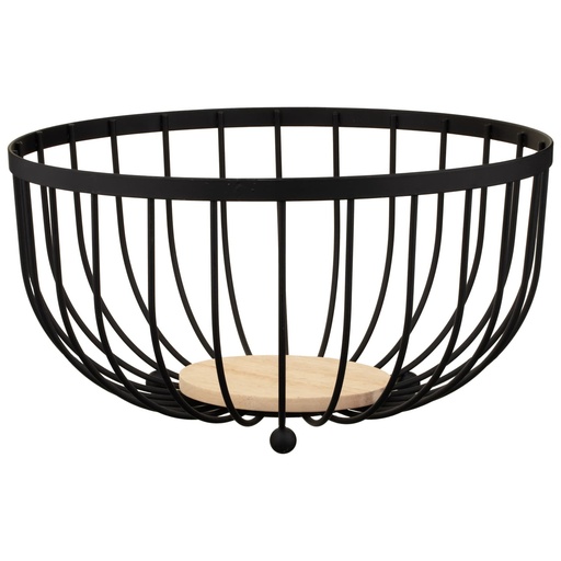 [Z1186] Fruit Basket 25X13Cm Black With Wooden Center Rvt2023-241