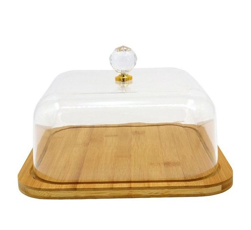 [Z1200] Cake Plate Wooden With Clear Cover 27.5X27.5X11.5Cm Acrylic Rvt2023-148