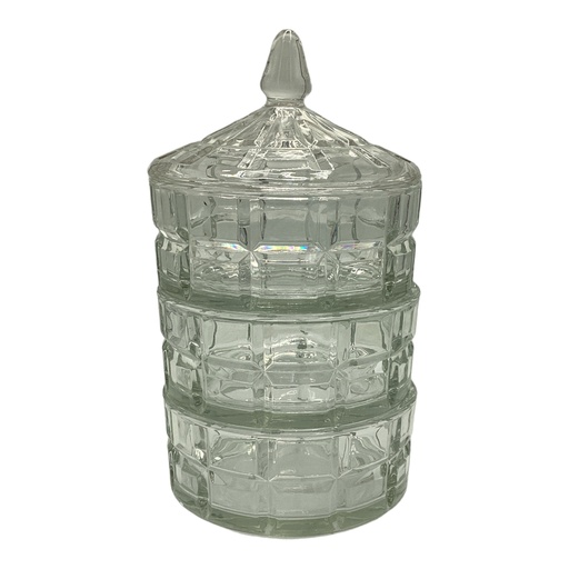 [GL2340] Jar 3 Tier 25X13Cm Glass With Lid Rvt2023-176