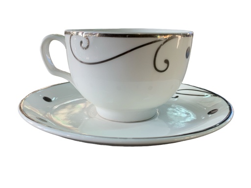 [D2284] Cup & Saucer 200Ml Classic With Silver Dots & Rim Rvt2023-326