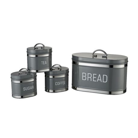 [BD97] Bread Bin & 4pc Canister Set – Retro Collection with Stainless Steel Border