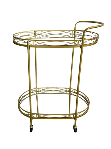 [F34] Tea Trolley 2 Tier Gold With Mirror Rvt2023-386