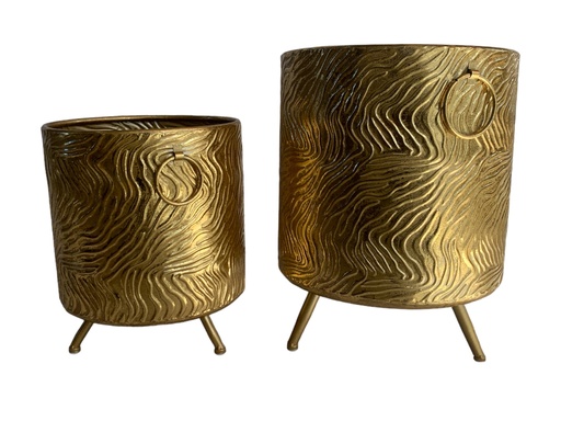 [HD3223] Planter 2Pc Gold Footed Metal Embossed Rvt2023-387