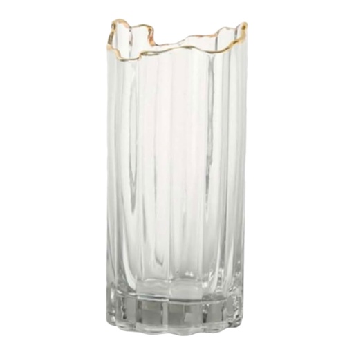 [HD3237] Vase 25X10Cm Glass Flower Gold Rim Rvt2023-264