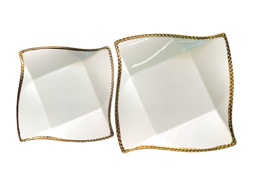 [D635] Dinner & Side Plate Set Square With Wave Gold Rim Rvt 2023-136-7