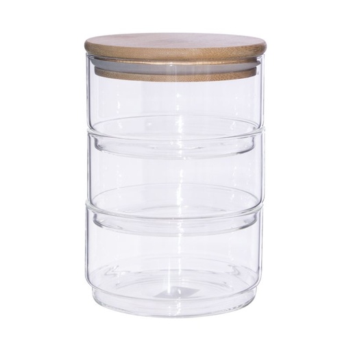 [GL2336] Canister 3 Tier Glass With Wooden Lid Rvt2023-041