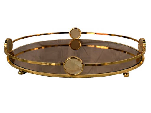 [AD00395] Tray 45x33cm Oval Gold With Bronze Mirror RVT2023-194