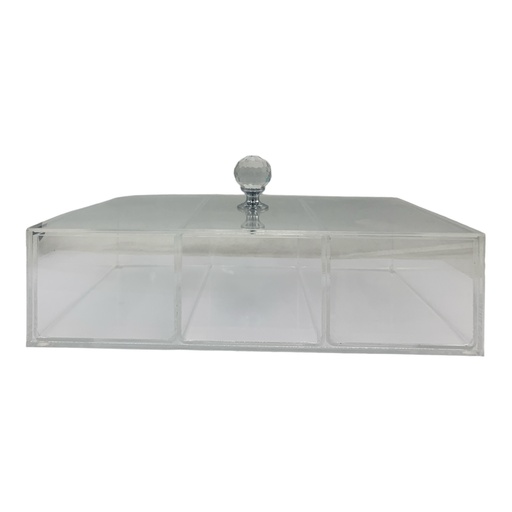 [AD01096] Acrylic 3 Division 28x18x7cm Storage Container With Lid And Knob