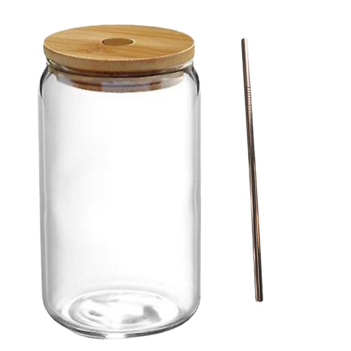 [AD01529] Water Bottle 500ml Glass With Bamboo Lid & Straw RVT2023-036