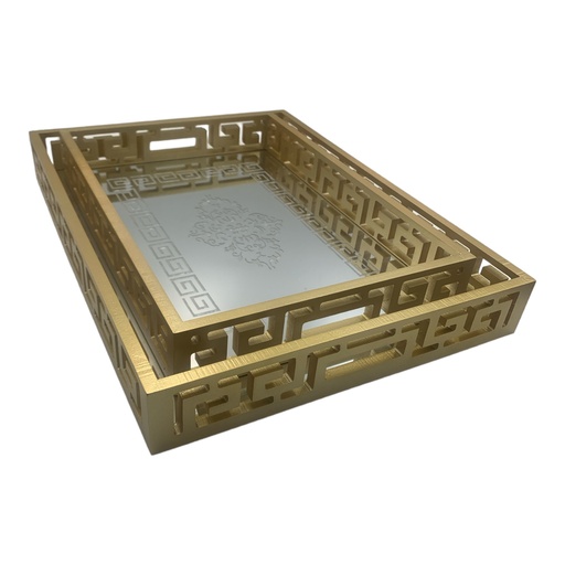 [AD01604] Tray 2pc Set Designer Gold with Mirror Inlay Embossed