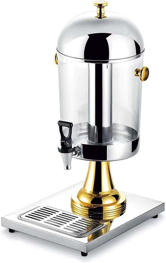 [AD01605] Beverage Dispenser 8lt Polycarbonate with Stand & Lid Gold stand & Knobs IMP